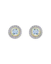 Moon & Meadow 14K Yellow Gold Aquamarine & Diamond Halo Stud Earrings