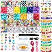 Clay Beads for Jewelry Making Kit, with Elastic String and Ropes, Including Pony Beads Alphabet Letter Beads Smiley Face Beads and Polymer Beads, Bracelet Making Kit for Girls and Adults