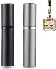 2Pack Perfume Atomiser, Refillable & Portable Travel Size Perfume Bottles, Leaking Proof, Bottom Pump without Funnel,Dispensers,Leak Proof Cologne Dispenser for Women and Men,5ml/black and Silver Grey