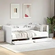 Multifunctional White Daybed with Drawers, 90x190 cm, Space-Saving Sofa Bed Frame, Modern Design, Sturdy Engineered Wood, Storage Solution for Bedroom, Living Room Furniture, Assembly Required