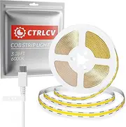 CtrlCV USB-C Type C COB LED Strip - Flexible 8mm Hidden DC 5V LED Tape, 300 LEDs/m, Cuttable, Shapeable,Mobile Power Bank,PC,Mobile Phone,TV,etc.can All be Used (6000K, 3.28ft)