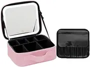 TALOMON Travel Cosmetic Case with LED with Mirror 3 Color Adjustable,with Detachable USB-C Charging Cable, Travel Cosmetic Bag for Business Trip,Makeup Bags for Women. (Pink)