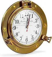 9" Antique Brass Premium Nautical Wall Decor Vintage Time's Clock | Pirate's Porthole Decorative Clock | Nagina International (Franklin & Murphy's Vintage Dial)