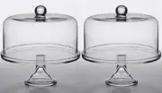 2 PACK 10 1/2" Clear Glass Cake Pie Display Stand with Round Cover Dome