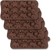 12-Cavity Dinosaur Chocolate Mold, Set of 4PCS Non Stick Food Grade Silicone Dinosaur Mold for Candy Chocolate Jelly, Ice Cube (Brown, One Size)