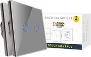 Pack of 2 CNBINGO Flush-Mounted Toggle Switch - Touch Light Switch Double - Wall Switch Grey - Touch Switch with Glass Panel and Status LED - 800 W/Compartment