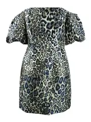 Aidan Mattox Women's Off-The-Shoulder Animal-Print Jacquard Dress 0, Black Gold