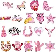 19pcs Western Iron On Patches for Cowgirl, Pink Embroidered Appliques Patches Cowgirl Sew On Patches for Hats Jackets Backpacks Clothing