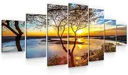 [Startonight] Huge Canvas Wall Art - Sunrise On The Lake Large Framed Set of 7 100 CM x 240 CM