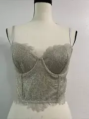 Victorias Secret Metallic Lace Dream Angels Bustier Corset Gold Silver Size 36B