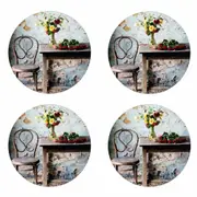 Country Kitchen Blue Room Cinnamon Glass Drink Coasters Set 4