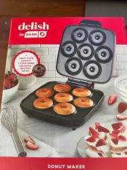 New in Box Delish by Dash Donut Maker 3" Donuts with Delish Recipes IN RED