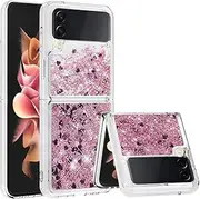 [COTDINFOR] Compatible with Samsung Galaxy Z Flip 4 Case Glitter Liquid Cute Clear Phone Case Floating Quicksand Shockproof Protective Bumper Soft TPU Case for Samsung Galaxy Z Flip 4 5G Love Rose YB