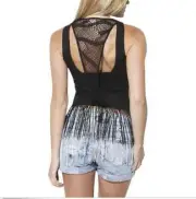 Arden B Ombre Fringe Tank Lace Back Top Black Grey Womens XS New W Tags Shirt