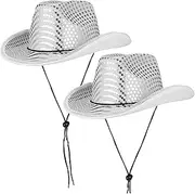 [Ipetboom] Cowboy Hat Sequins Men's Fashion Disco Hat Silver Sparkly for Parties Weddings