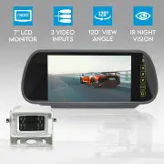 Elinz 7" Rearview Mirror Monitor 12V 24V 3 Video Inputs 4 PIN Heavy Duty White IR Reversing Camera with Built-in Mic