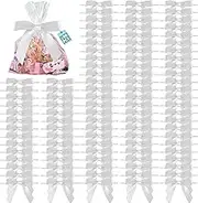 100Pcs 2.7" Twist Tie Bows for Crafts, Pre Tied Small White Bows for Gift Wrapping, Satin Ribbon Bows for Cookie Candy Wedding Party Christmas Thanksgiving Decorations (White)