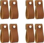 LazaKay Leather Drawer Pulls - 8 Pcs Leather Dresser Knobs, Handmade Pure Leather Handles for Cabinet, Doors and Drawers (Brown)