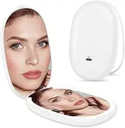 Compact LED Magnifying Travel Makeup Mirror - USB Rechargeable, 1X/3X Magnification, Handheld Lighted Makeup Mirror for Home & Travel