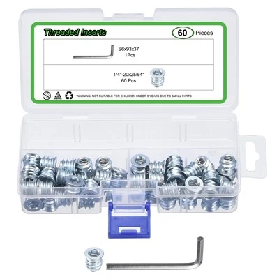10Pcs Threaded Inserts, 1/4"-20x25/64" Threaded Insert for Wood Working Tools