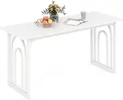 Giantex 160CM Dining Table for 6-8 People, Rectangular Farmhouse Kitchen Table w/Heavy Duty Metal Legs, Large Mid Century Dinner Table for Dining Room, Living Room, Restaurant, White
