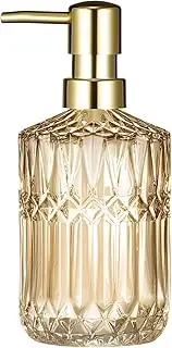 TISUZXCV Diamond Design 12 Oz Green Glass Soap Dispenser,Refillable Lotion Soap Dispenser for Bathroom, Kitchen, Hand Soap, Dish Soap,Shampoo, Ideal for Bathroom Countertop. (Clear Gold)
