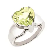 Sterling Silver 14K White Gold Plated Lemon Quartz Gemstone Birthstone Ring Fine Jewelry Gift for Her