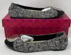 Tory Burch Claire Cap-Toe Ballet Cotton Tweed Ballerina Flats US 9.5 155327