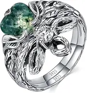 [LOIPURI] Moss Agate/Red Ruby/Amethyst/Emerald Rings for Women Heart Engagement Ring Set Solitaire Celtic Knot Ring 925 Sterling Silver Ring Promise Ring Band Anniversary Ring Bridal Ring