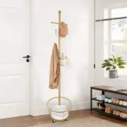 Coat Rack Hat Bag Stand Tree Clothes Hanger Holder 6 Hooks Organizer With Wheels