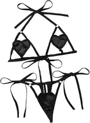 [Generic] Women's Sexy Lingerie Set Heart Costume Red Valentines Bandage Bra and Panty Heart Babydoll Anime Micro Bikini
