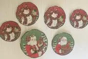 6 Santa Claus And Snowmen Snowballs - Christmas Iron On Fabric Appliques
