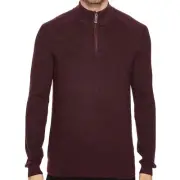 Ted Baker Stach Men's Knitted Funnel Neck Quarter Zip Sweater (XLarge, Purple)