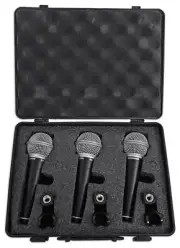 Samson R21 3-Pack Dynamic Vocal Cardioid Handheld Microphones+Mic Clips+Case