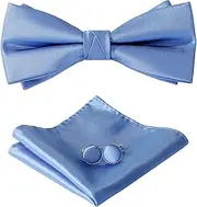 [HOULIFE] Bow Tie Set for Men – Adjustable Pre-tied Bowtie, Satin Polyester Bow Tie, Solid Colour Pocket Square, Cufflinks Set for Groom Wedding Party with Gift Box