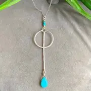 Hammered Silver Hoop Necklace with Magnesite Drop - 18