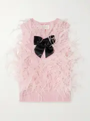 [SHUSHU/TONG] SHUSHU/TONG - Feather- And Satin-trimmed Knitted Sweater - Pink - UK 12 UK 12 Pink