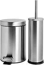 Harbour Housewares 3L Bathroom Bin & Brush Set - Brushed - 2pc Round Stainless Steel Pedal Bin & Toilet Brush Set Slim Small Trashcan for Kitchen Waste, Bathroom Rubbish