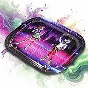 Mari & Juan Rolling Tray Futuristic Rolling Tray with Mari and Juan Design, Metal Rotating Mat in Purple and Black, Perfect Mixing Bowl for Organising and Cleanliness of Your Utensils
