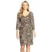 NYDJ Womens Dress Size 2 Ruched Leopard Print Sheath Built In Shapewear NEW