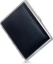 [ARKCHIU] Cigarette Case Leather Cigarette Case Metal 16 Capacity Double Sided Spring Clip Box Black,One Size