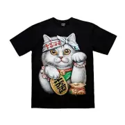 Japanese KAWAII T-shirt Maneki Neko Beckoning Cat XXLsize Cotton 100% BLACK F/S