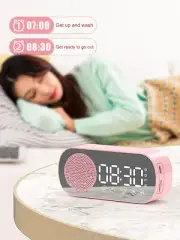 Mini Digital Alarm Clock LED Mirror Display Temperature with Bluetooth Speaker