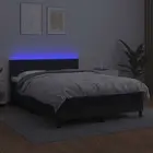 Box Spring Bed Queen Size Faux Leather Black Mattress LED 152x203 cm 3291
