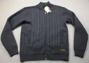 Buffalo David Bitton Walkley Men Blue Fur Lined Cable Knit Zipper Sweater NWT S