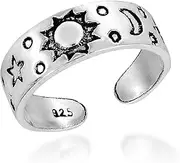 [AeraVida] Celestial Sky Sun Moon and Star .925 Sterling Silver Toe or Pinky Ring, Non-Precious Metal