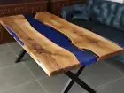 Blue Epoxy Resin Wooden Table – Handmade Custom Live Edge Resin Art Table decor