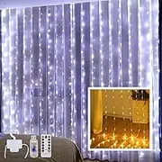 Clearhill 3 * 3Curtain String Lights 300LED White 8 Modes Soft Wire Curtain Lights with Remote & Timer, USB Operated, Waterproof for Indoor/Outdoor Decorations，Bedroom，Wedding，Party