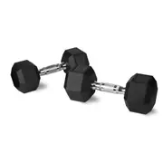 2x Rubber Hex Hexagonal Dumbbell Pair 10kg w/ Chromed Grip Home Gym Workout Set