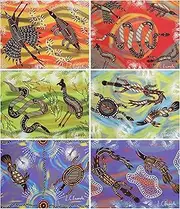 6 Placemats + 6 Coasters - Made in Australia - Cork Backed - Aboriginal Art - Animals, Birds, Fish - Gift, Souvenir, Indigenous